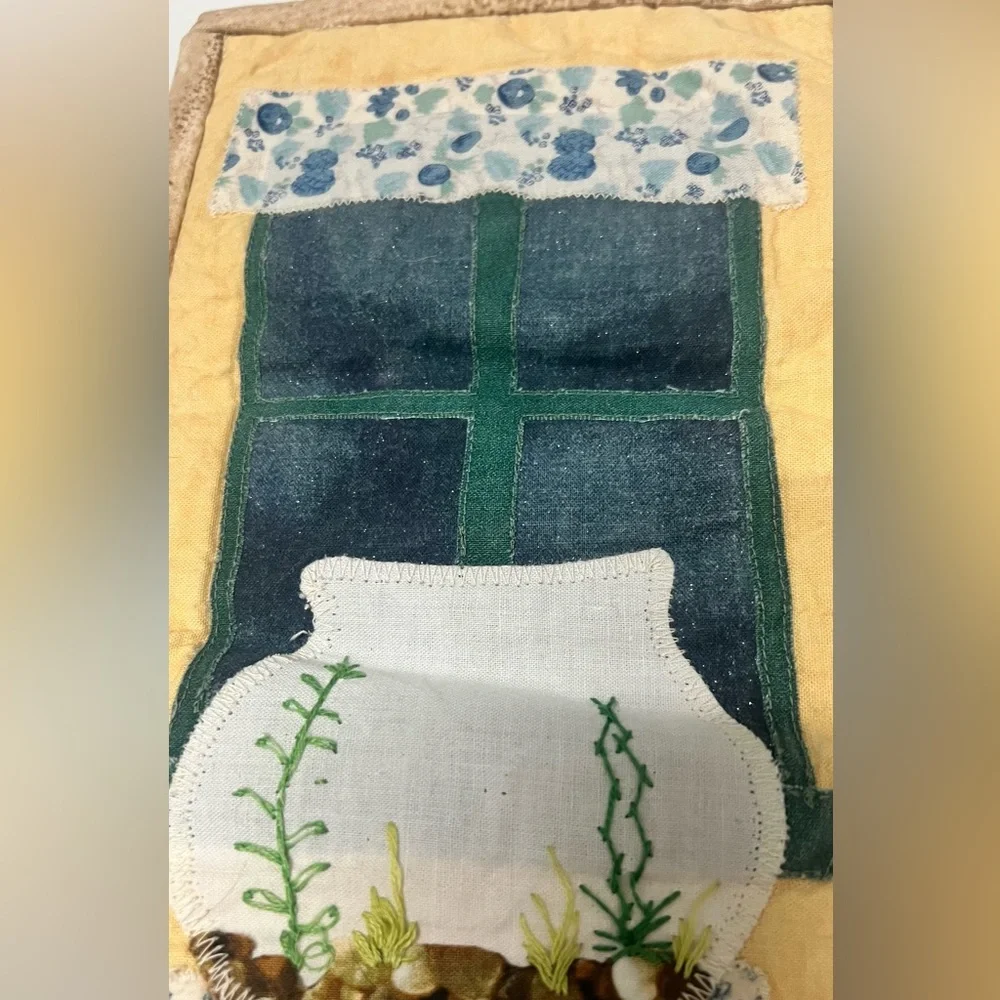 Small quilted cat tapestry, fabric art